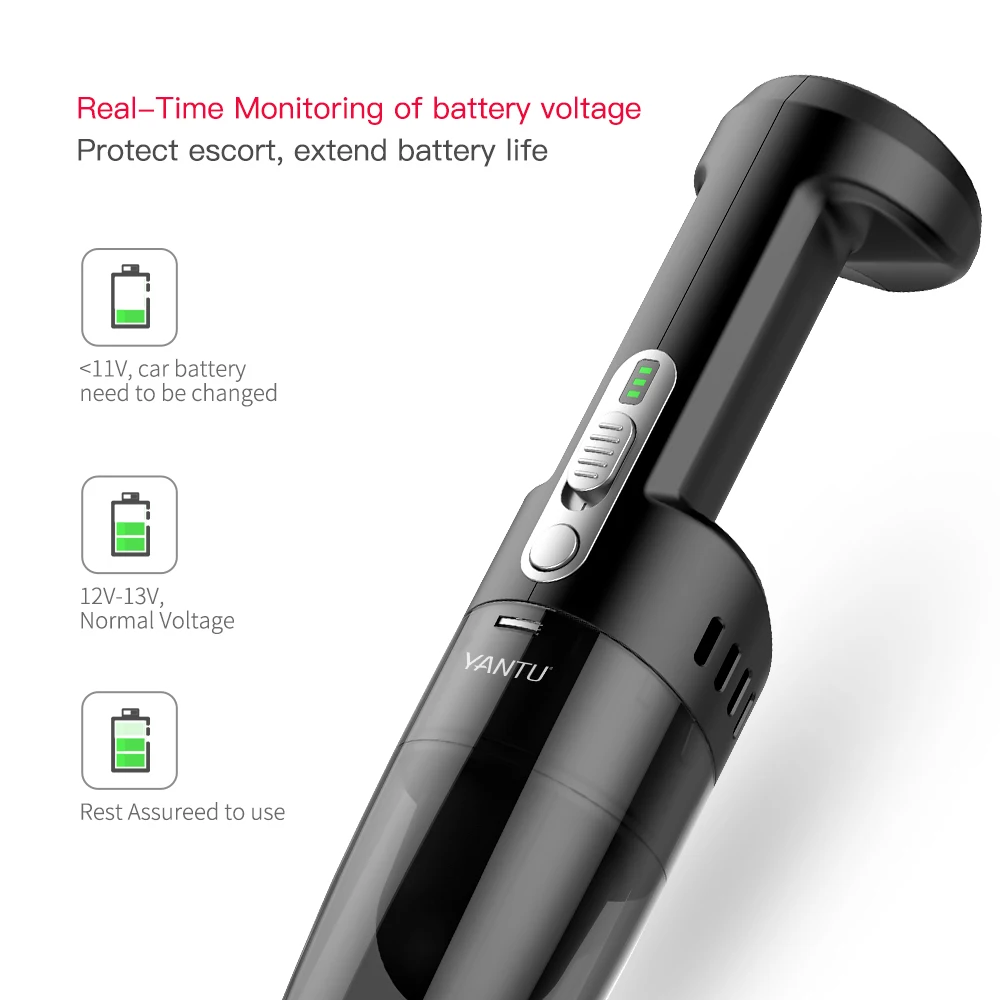 YANTU V01 black high power portable wireless 120w cordless handheld car strong suction 7000PA vacuum cleaner for car