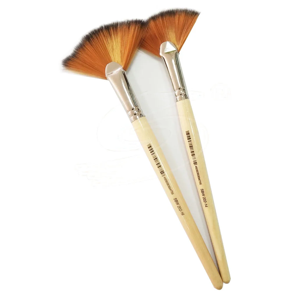 Professional  Artiset Brush Short Wooden  Handle Nylon Fan Paint Brush Manufacturers China