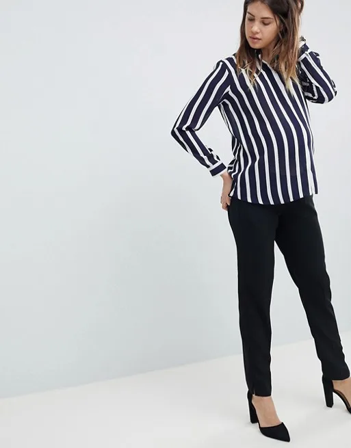 Модные удобные мягкие рубашки с длинным рукавом для беременных Полосатые блузки для беременных женщин