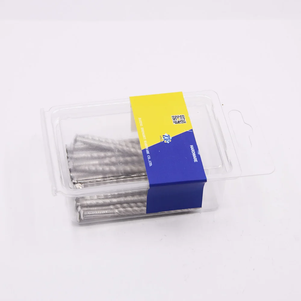 Plastic box packing for DIY shop flat head twist shank brushed stainless steel spiral spike nails