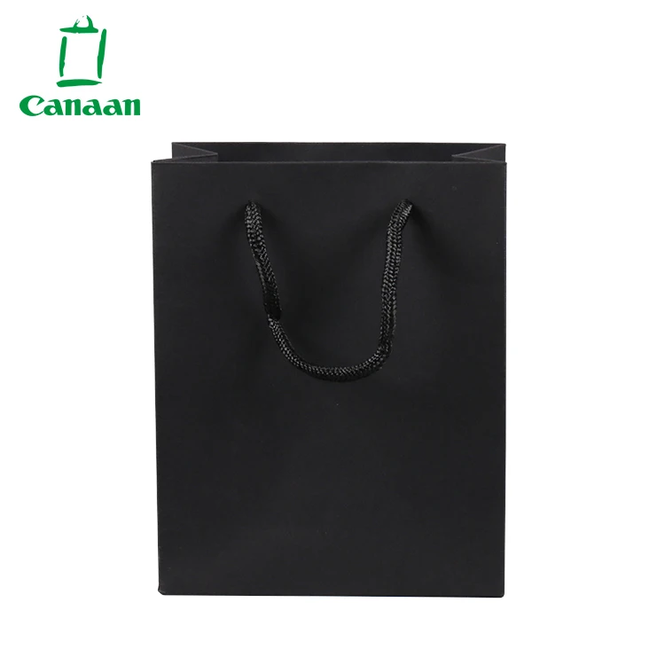 
High-End Luxury Unprinted Cardboard Shopping Black Paper Carrier Bag with Rope Handle 