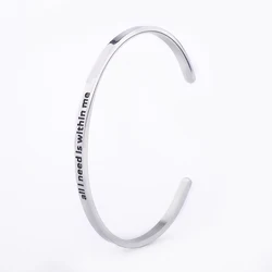 Wholesale Custom Logo 316L Stainless Steel Jewelry Engraved Inspirational Stamped Message Bangles Cuff Bracelets For Women