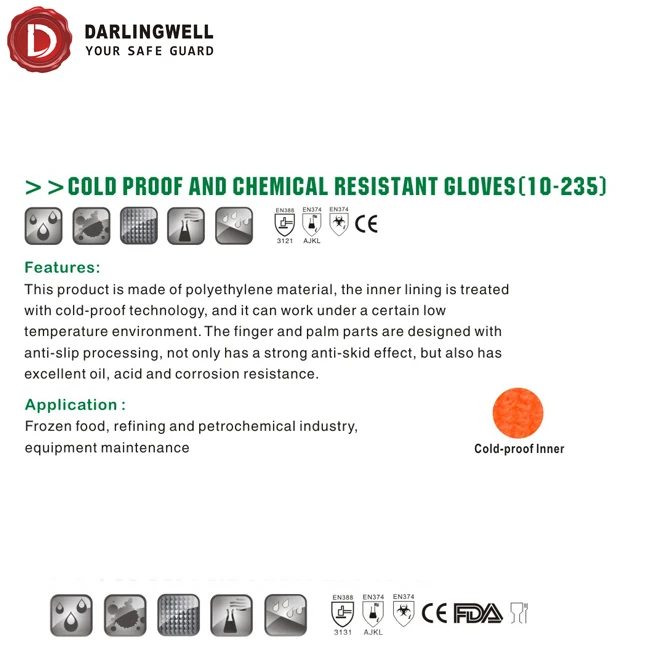 Darlingwell brand hot sale PVC soft oil proof Chemical-Resistant Gloves EN374 cold proof pvc work safety gloves China