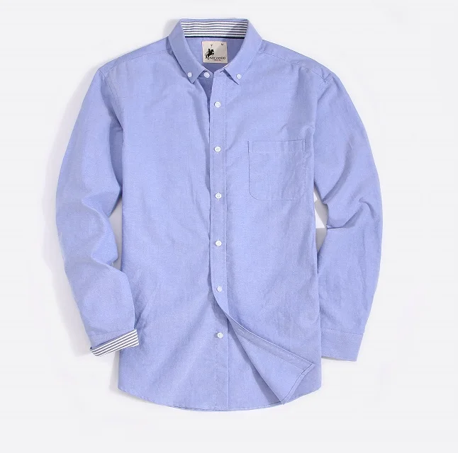 OEM/ODM мужские рубашки 100% хлопок высокое качество синяя классическая рубашка однотонные дышащие рубашки для мужчин