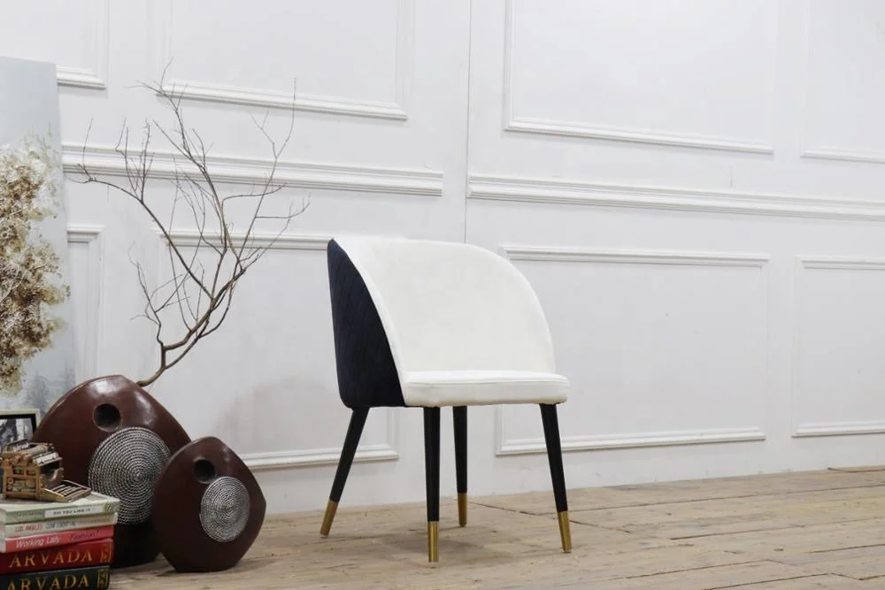 black and white velvet fabric modern dinning chair with gold brass button legs