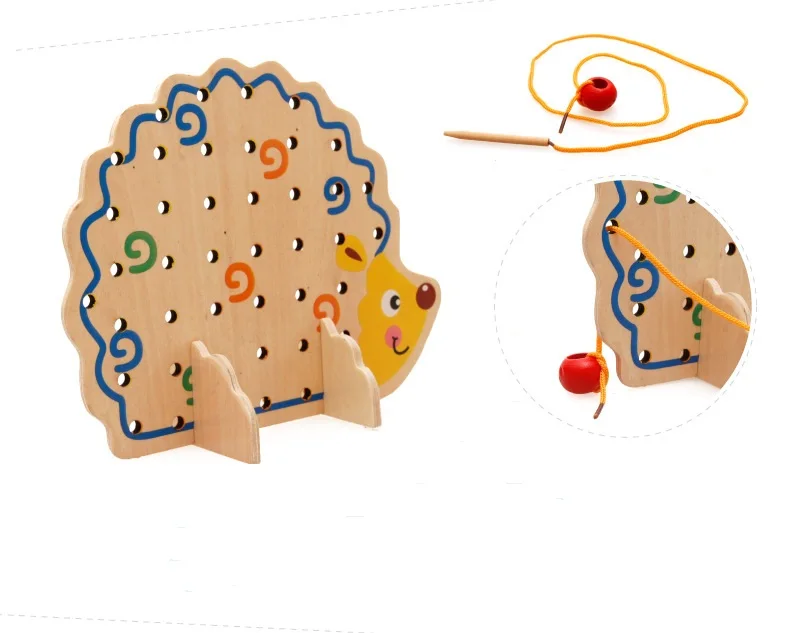 Wholesale wooden animal toys Educational wooden child Threading Hedgehog toys for the kids WFB009