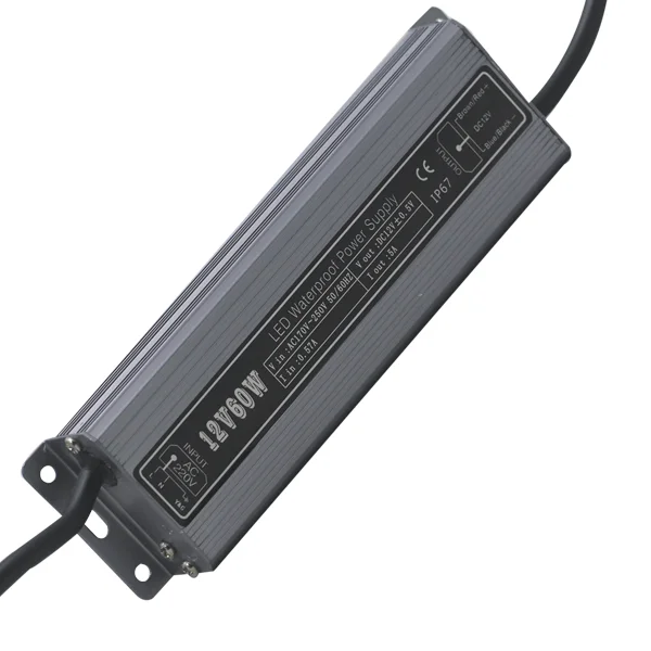 60W Waterproof IP67 Power Supply HS Code AC110/220V to DC12V DC24V For LED