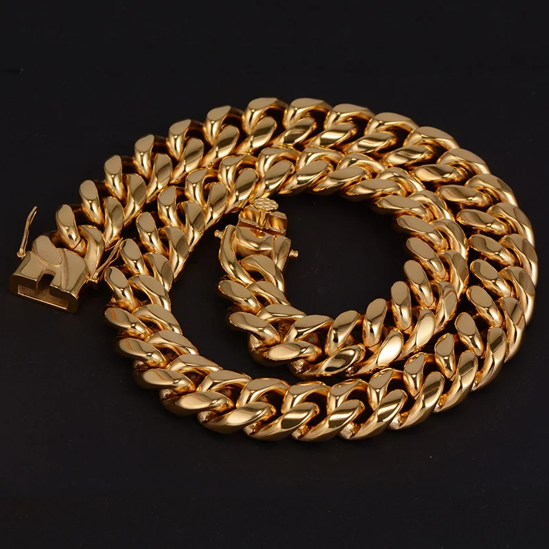 High Quality PVD Gold Plating  Stainless Steel Miami 18mm Cuban Chain For Man