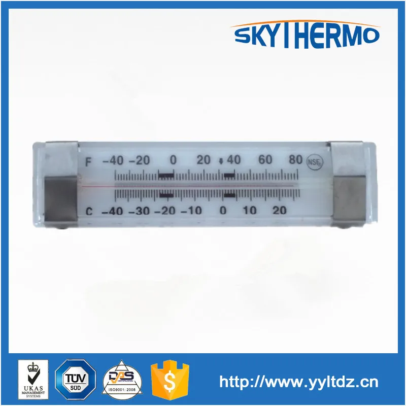 Horizontal metal case glass tube oblong with freezer thermometer