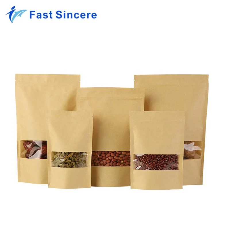
Heat Sealed Stand Up Zip Lock Kraft Window Paper Packaging Bag 