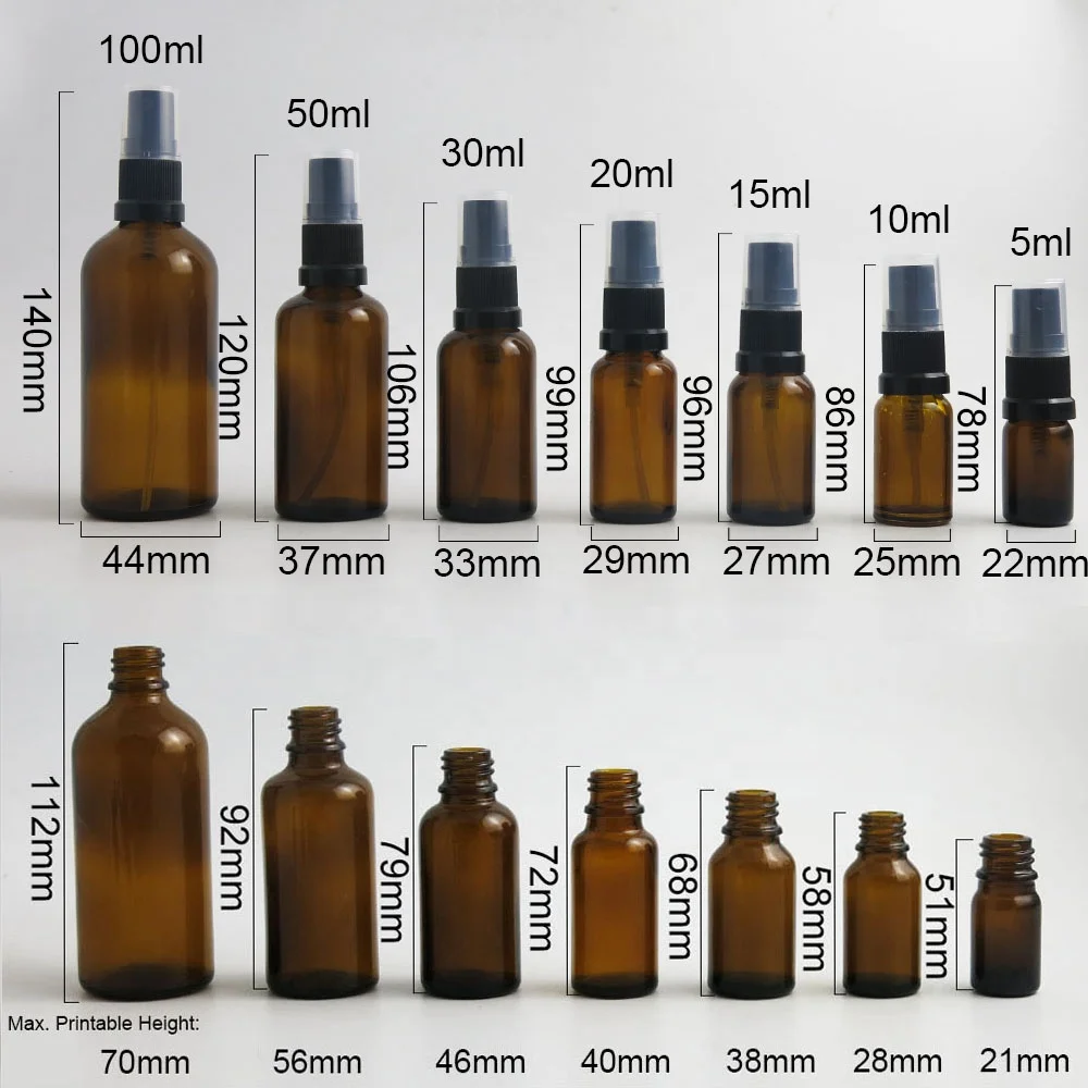 Small 5ml Perfume Spray Bottle 10ml 15ml 20ml 30ml 50ml 100ml Amber Glass Essential Oil Sprayer Bottle