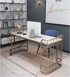 Style concise easy clean  metal legs side table  luxury marble computer table