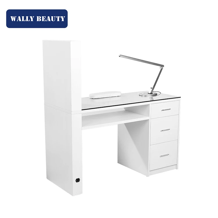 Wallybeauty wholesale white nail table glass top manicure table with display rack