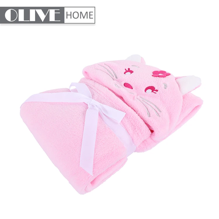 
China products polyester cute cat hood kids babies receiving blanket portable hooded baby blanket with cloak cat pattern 