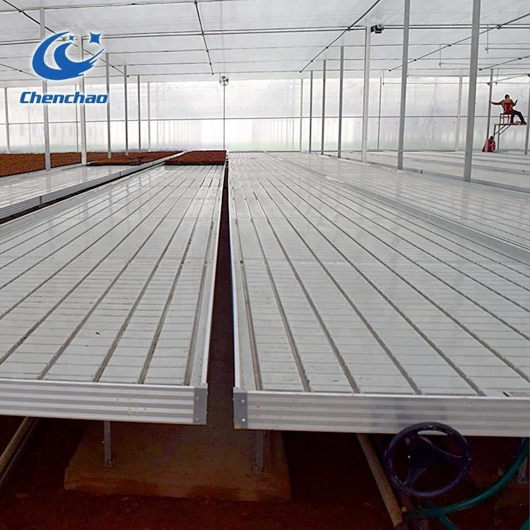 manually controlled single-span ebb and flow greenhouse bench for agriculture