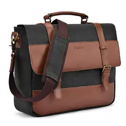 15.6 Inch Laptop Bag Vintage Genuine Leather Shoulder Bag Durable Large Canvas Briefcase for Men and Women