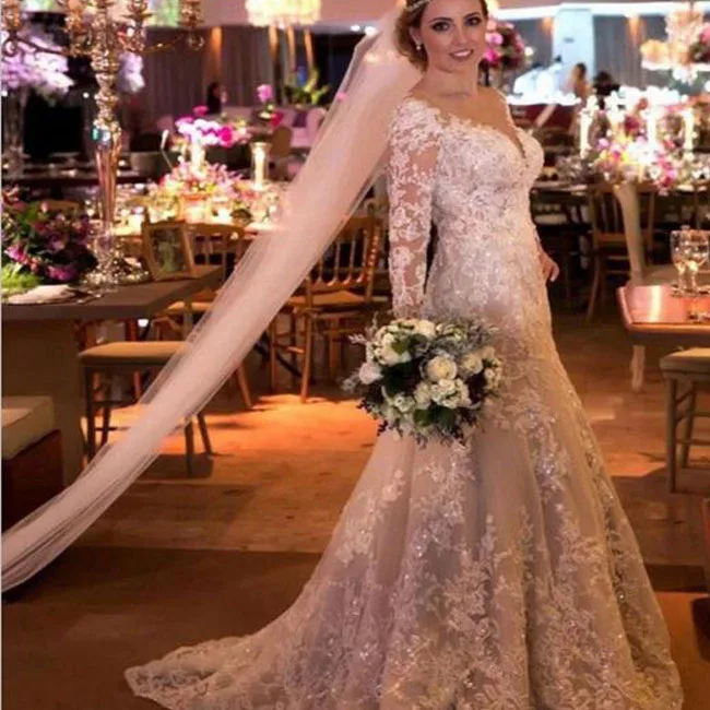 Modern Beauty Luxury Long Sleeves Bridal Wedding Dress