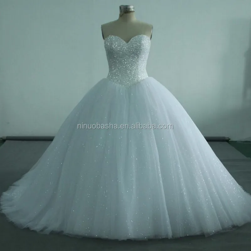 NW1214 Real Sample Ball Gown Beaded Top with Gliter Tulle Skirt  Elegant Wedding Dress