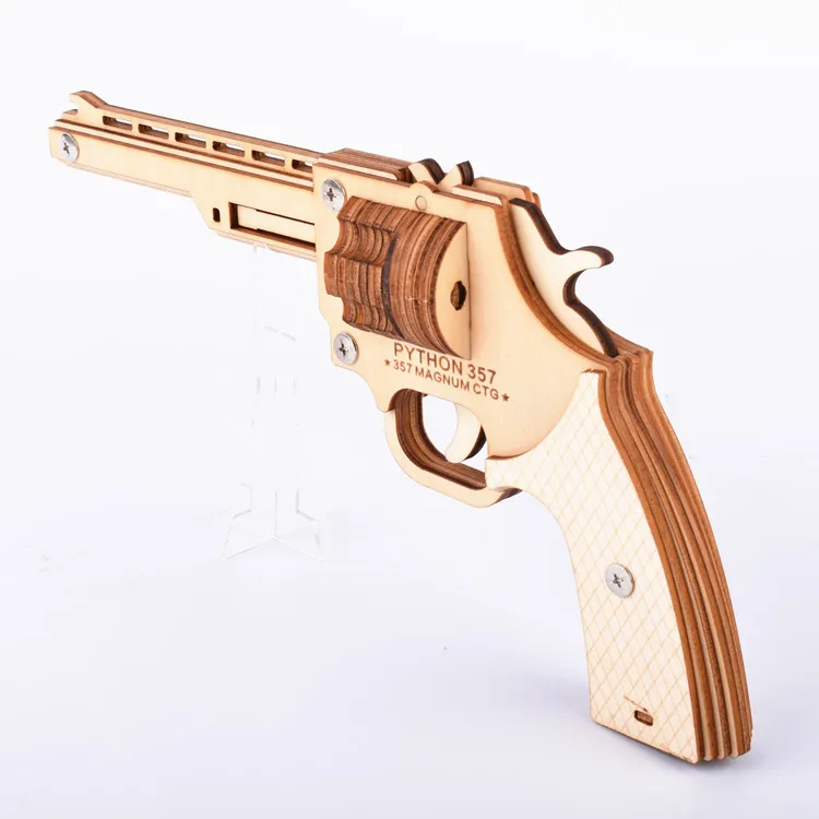 Hot selling educational toys wooden  Educational Puzzle Game Cheap 3D Wooden Puzzle rubber gun
