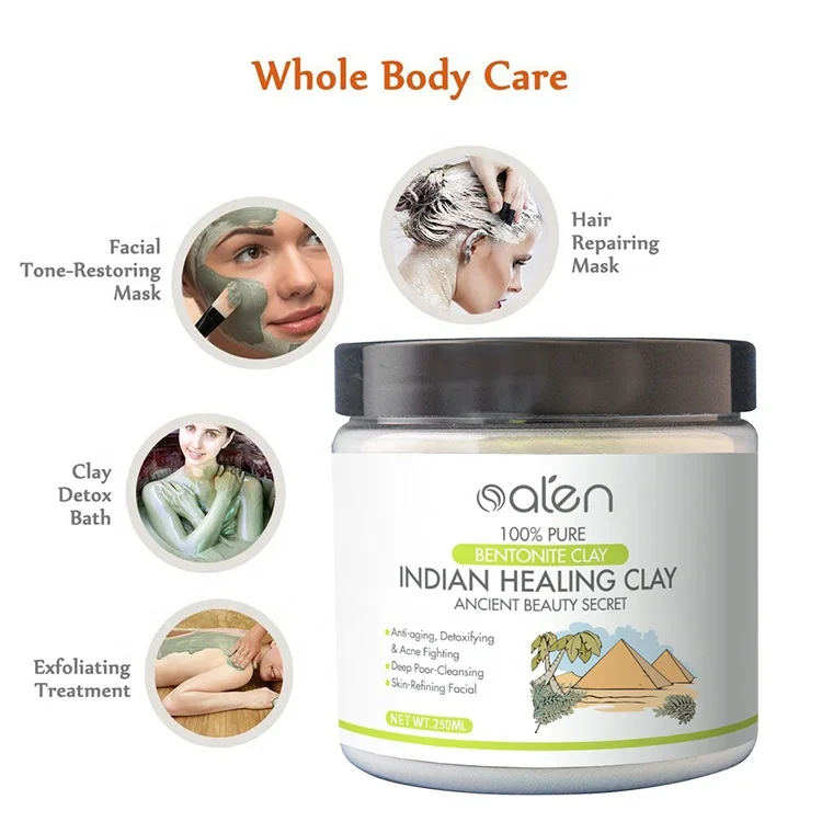 Private Label Deep Pore Cleansing Bentonite Detox Indian Clay Mask For Face Body Hair Mask