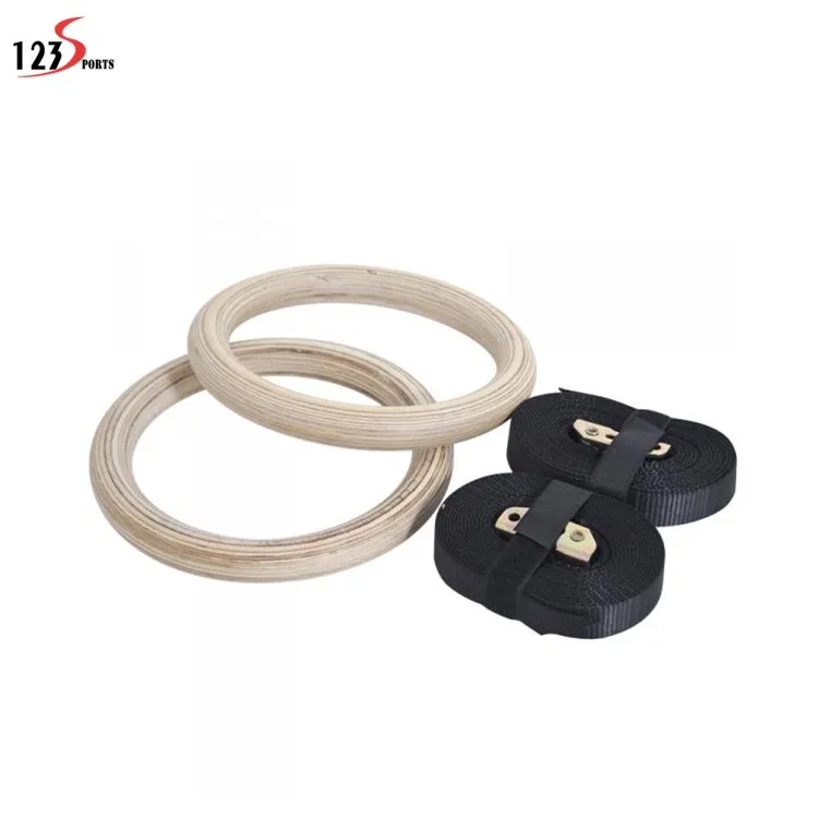 Custom logo Fitness Strength Training muscle up Wood Rings Gymnastics