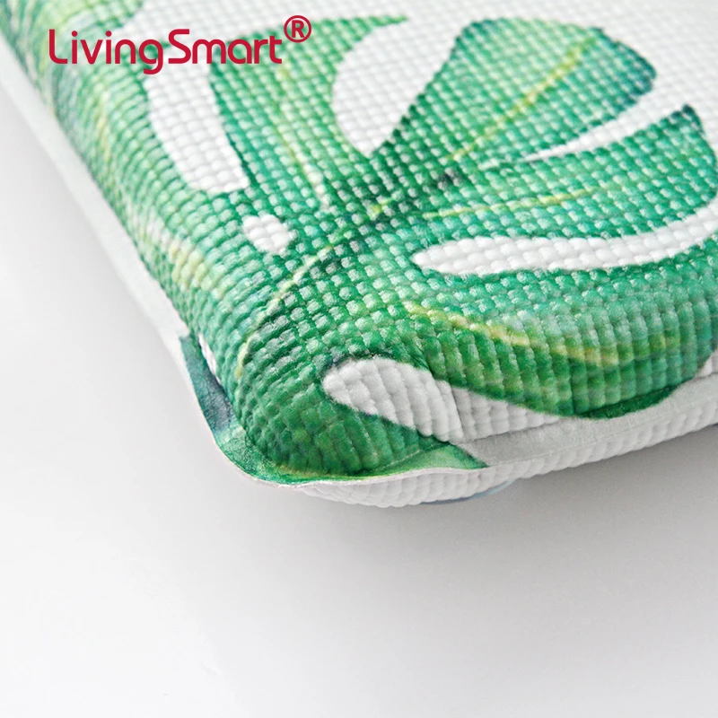 Comfortable, Soft Green Leaf PVC Foam Large Bath Pillow headrest sucker with suction cups