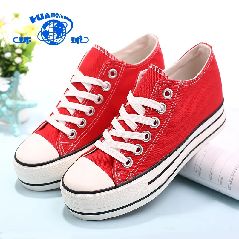 
HUANQIU Comfort Injection Lace-Up White Black Canvas Woman Shoe 