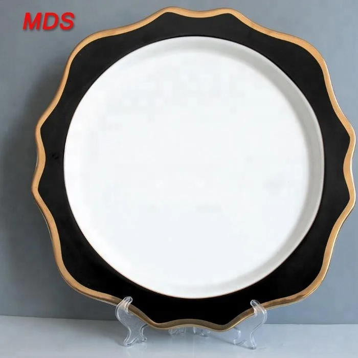 Белая зубчатая позолоченная фарфоровая тарелка 13 дюймов для свадьбы