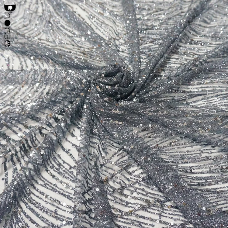 Corrugated Type Stylish And Atmospheric Sequin Glitter Lace Fabric