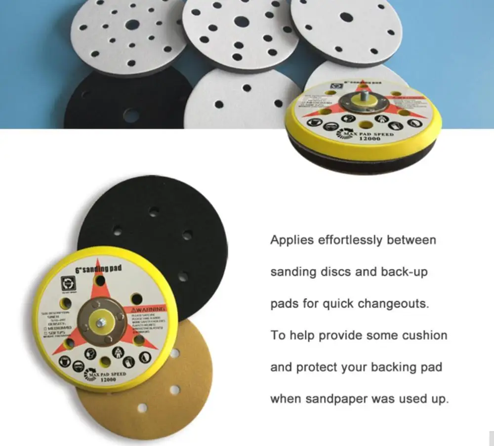6 Inch 6 Holes Soft Buffing Pad Sponge Interface Pad for Hook and Loop disc sanding