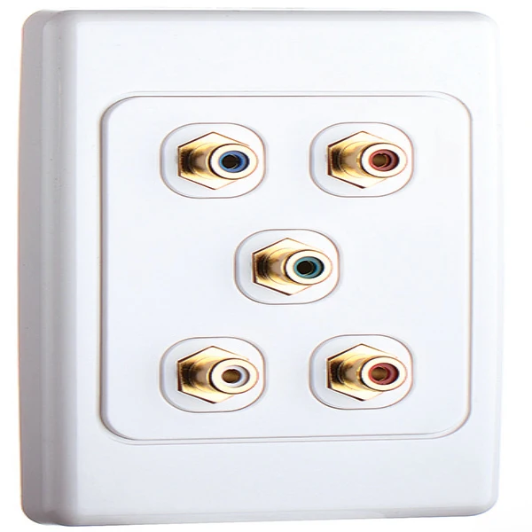 5 RCA Component Two-Piece Inset Coupler Type  (RGB + Audio)Wall Plate