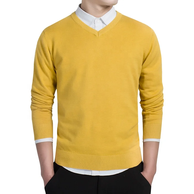 Spring Autumn Thin Formal Knitted Basic V Neck Sweater Men