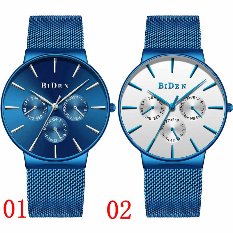 WJ-7379 Stainless Steel Handwatches BIDEN Brand Men Watches Big Face Business OEM PE801 Movement Quartz Wrist Watches