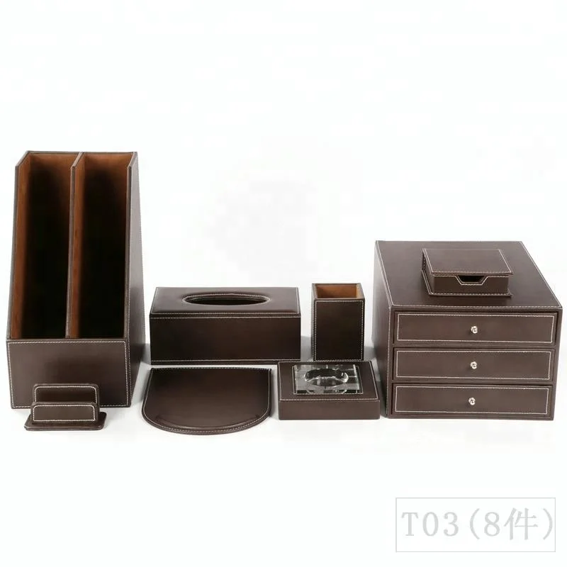 Leather Wood Gift Desk Office Set Customized Logo Brown Faux Leather Organizer Books Desk 2 Days 50*45*40 Cm 1PCS 1pcs/polybag