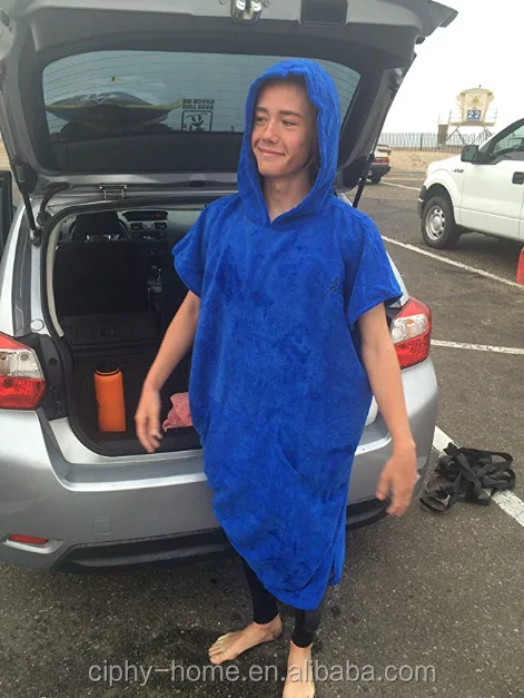 Cotton Surf Beach Hooded Poncho Changing Bath Robe Towel with Pocket with embroidery LOGO
