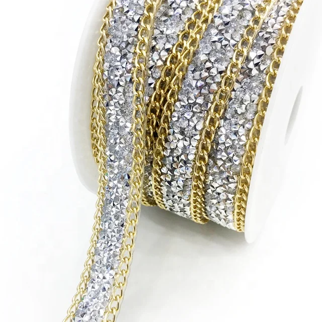L174 1.7cm iron on cheap rhinestone chain trim for clothing rhinestone beaded trimming for shoes
