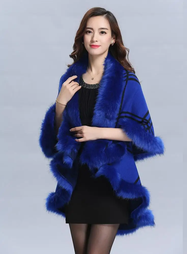 Женская двойная накидка из искусственного лисьего меха, шаль для женщин