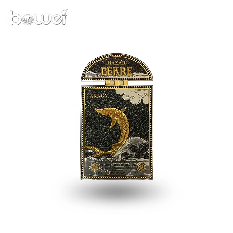 Customized luxury soft tin fish vodka labels for bottles
