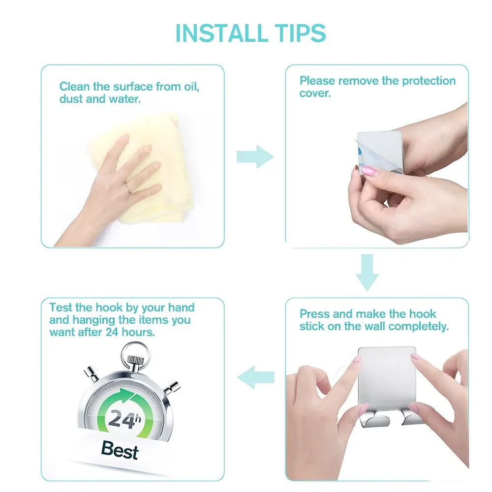 
HONVEY Trade Assurance 304 Stainless Steel Shaver Holder Adhesive Wall Towel Robe Hook 