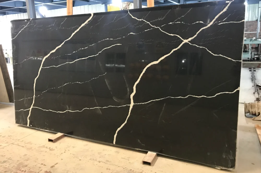 Manufacturer of black marquina quartz stone slabs artificial stone