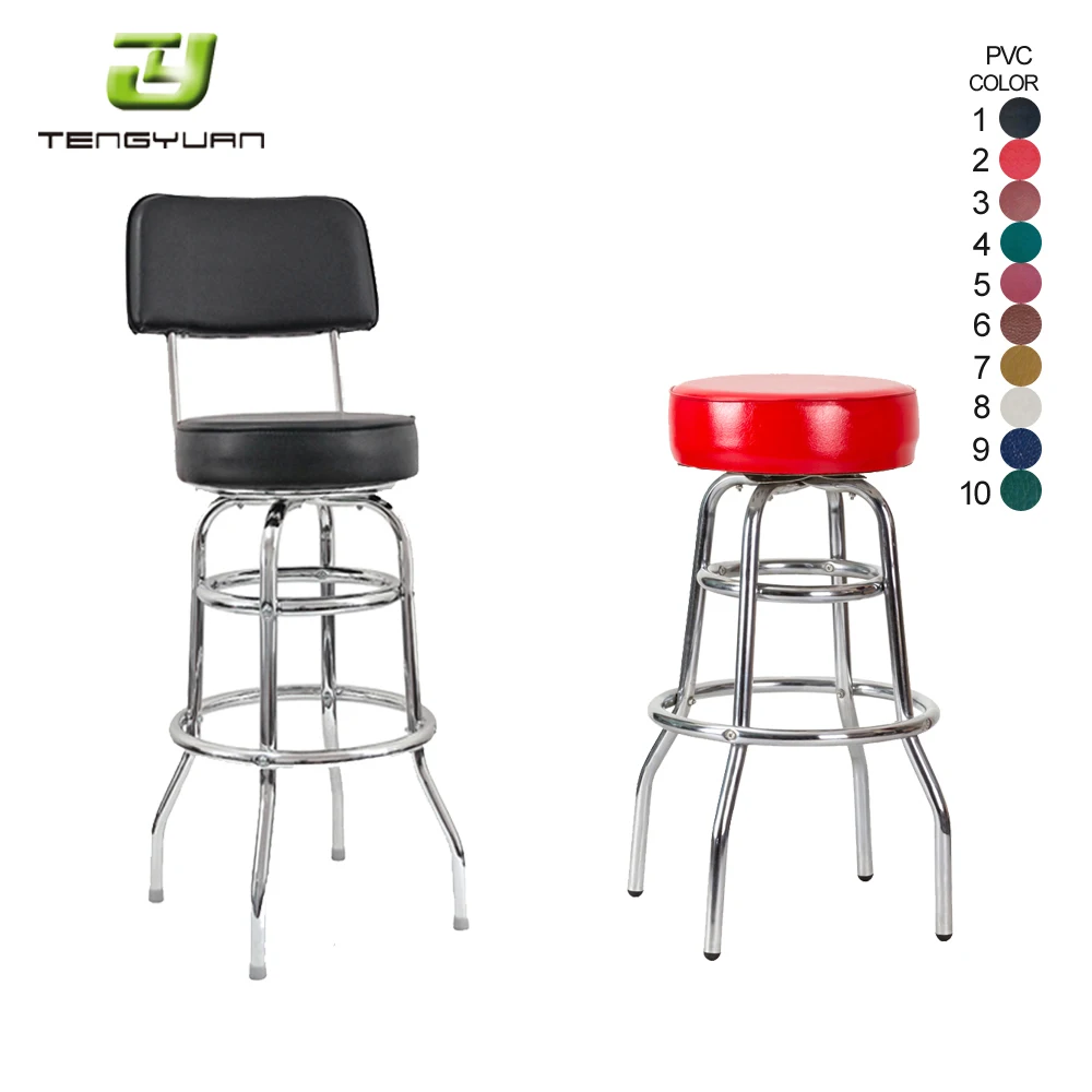 Metal chrome high bar stool chair with PVC leather back