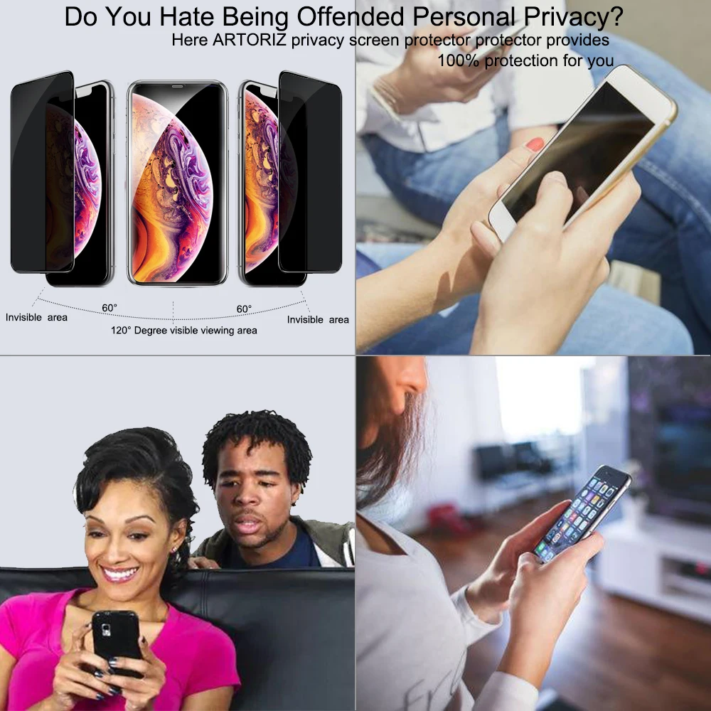 ARTORIZ Anti-spy Anti Peeping Tempered Glass Scratch Prevent Cell Phone Privacy Screen Saver Protector for iPhone 7 8