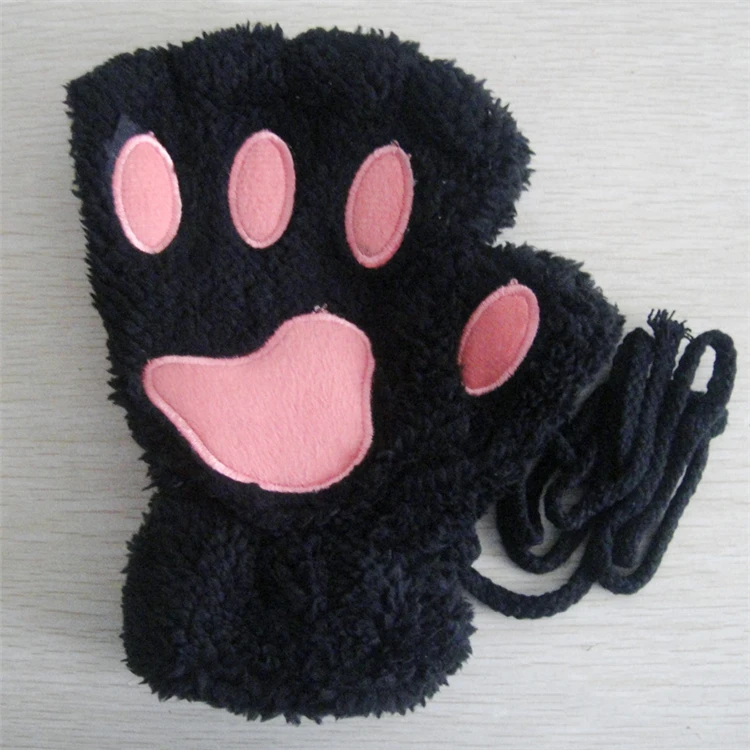 Winter Gloves Women Animal Paw Gloves Fingerless Fluffy Bear Plush Paw Mittens Women Soft Gloves