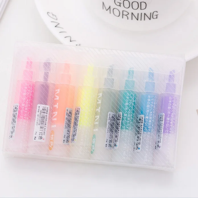 Japanese and Korean popular milk serie transparent pen body colorful package packaging mini highlighter pen