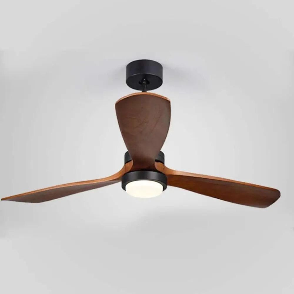 Hot Selling 52inch Brown Wood Blade Modern Remote Control 18w Led Light Ceiling Fan