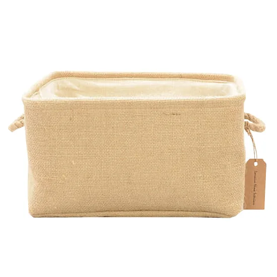 Customized jute fabric foldable toy storage basket