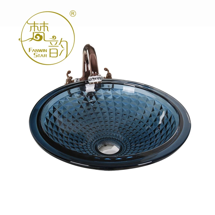 Luxury Bathroombowl hand wash basin Art  Transparent Tempered Glass Counter Top sink