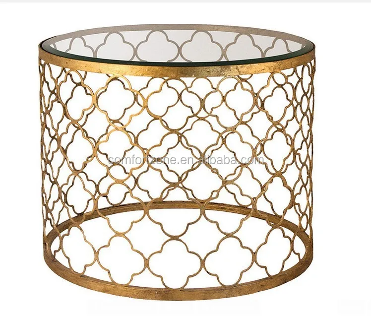 CN8014 Modern golden mesh base design clear glass top coffee table and side table.