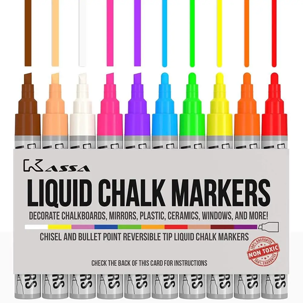 32 colors Fine reversible tip 3mm white chalk markers for blackboard