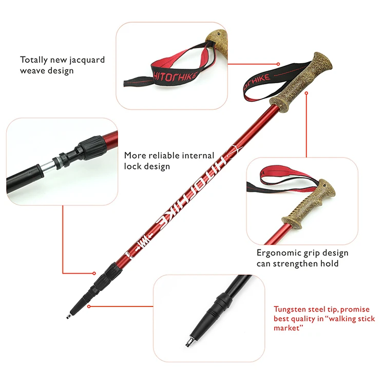 Hitorhike Aluminum 6061 Trekking Poles Lightweight Walking Stick With Cork Grips